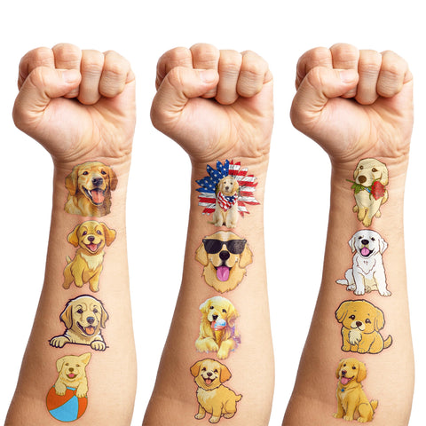 84 PCS Dog Temporary Tattoo Stickers Golden Retrieve Birthday Party Decorations Supplies Favors Decor Puppy Tattoo Stickers for Kids Gifts School Prize Rewards