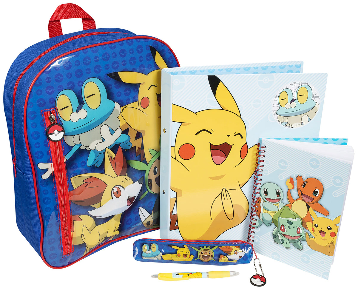 OFFICIAL POKEMON PIKACHU FILLED LARGE BACKPACK SET A4 RING BINDER NOTEBOOK PENCIL CASE PEN GIFT