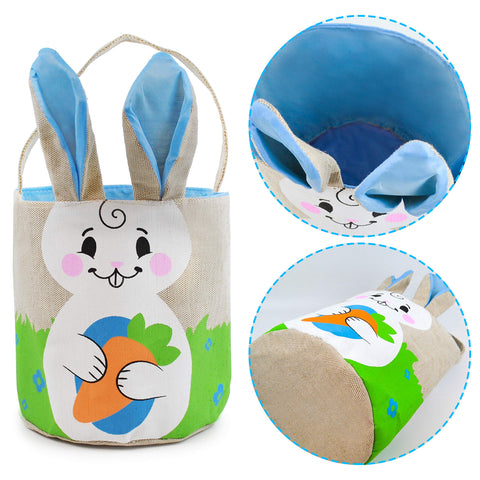 JOYIN 2 Pcs Easter Bunny Basket Set for Easter Eggs Hunt, Easter Burlap Egg Tote Gift for Kids, Easter Party Favor