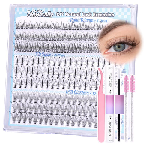 Natural Lash Clusters Kit Lash Extension Kit 243 Pcs Wispy DIY Eyelash Extension Kit Individual Lashes Kit CC Curl 8-14MM Cluster Eyelashes for Beginner by Newcally