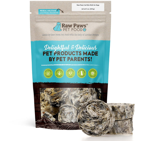 Raw Paws Cod Skin Rolls for Dogs, 5-oz - Icelandic Cod Skins for Dogs - Fish Skins for Dogs - Fish Skin Chews for Dogs - Cod Skin Dog Treats - Cod Treats for Dogs - Dried Fish Dog Treats - Fish Treats