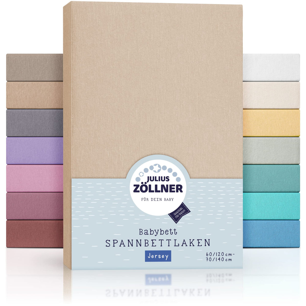 Julius ZÃ¶llner Jersey Fitted Sheet for Baby and Cot Bed, 100% Jersey Cotton, Oeko-Tex Standard 100 Certified, Size: 60 x 120 cm / 70 x 140 cm, Pack of 2, Sand