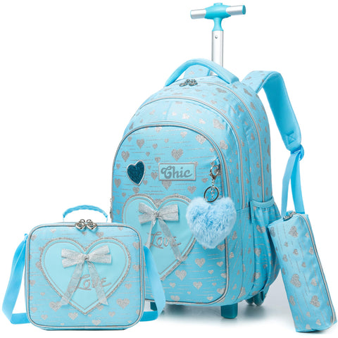 ZBAOGTW Cute Rolling Backpack for Girls Kids Backpack with Wheels for Travel Kids Backpacks for Girls with Lunchbox School Backpack for Kids Elementary Student Schoolbag
