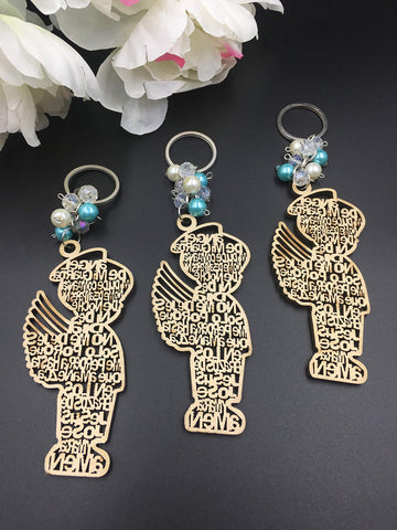 12Pcs Baptism Blue Boy Wood Design Keychain baptism Favors with Angels for Boy and Girl Recuerdos de Bautizo