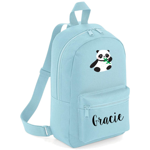 Purple Print House Kids Cute Panda Backpack - School Back to School Personalised For Kids - Animal Safari Jungle, Powder Blue
