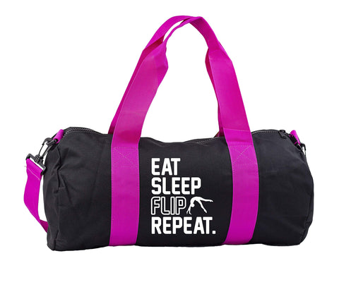 Hippowarehouse Eat Sleep Flip Repeat Gymnastics Gymnast Gymwear Gym Duffle Cylinder Uniform Kit Bag 50 x 25 x 25cm 20 litres