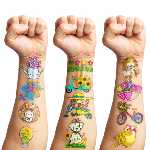 78 PCS Spring Themed Birthday Party Decorations Favors Supplies Decor Garden Party Flower Butterfly Easter Bunny Temporary Tattoos Stickers for Kids Cute Gifts School Prizes