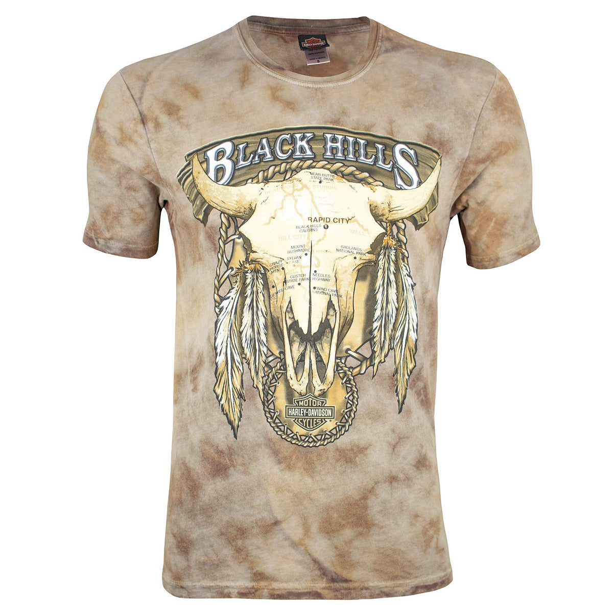 Harley-Davidson Black Hills Men's Buffalo Skull Map Short Sleeve T-Shirt (Medium, Cappuccino Dye)
