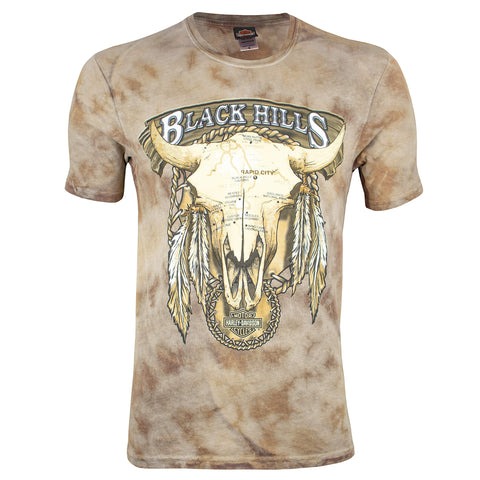 Harley-Davidson Black Hills Men's Buffalo Skull Map Short Sleeve T-Shirt (Medium, Cappuccino Dye)