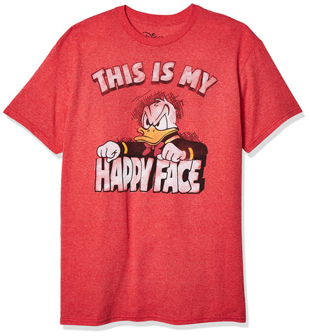 Disney Men's Donald Duck Happy Face T-Shirt, Red Heather, 2X