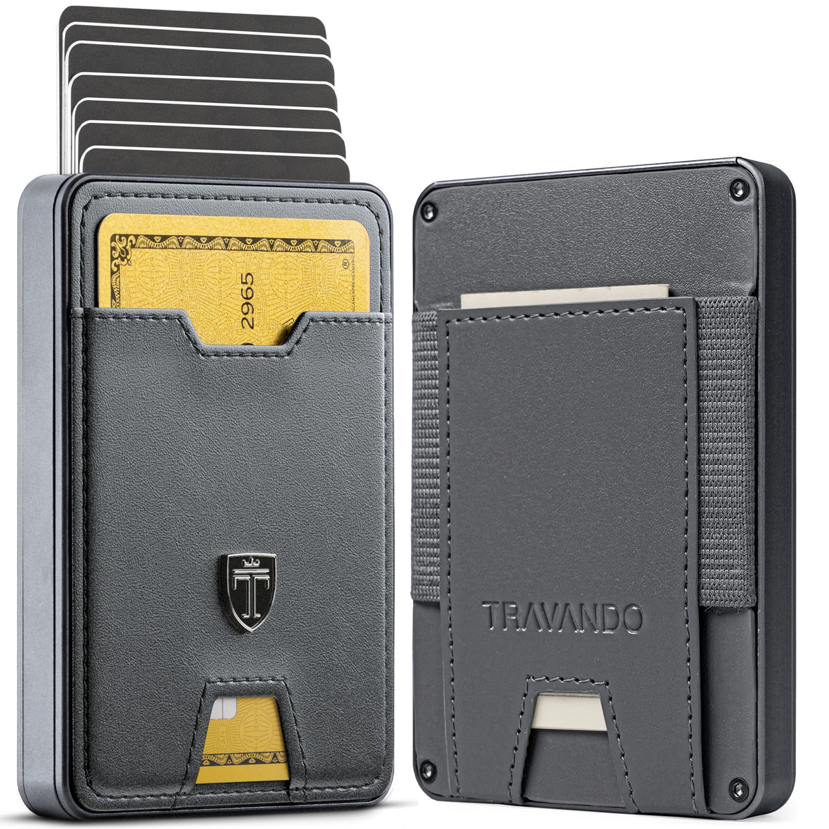 TRAVANDO Swype Slim Wallet for Men Metal RFID Blocking Mens Wallet Card Case, Grey, Swype Slim, Money Pocket