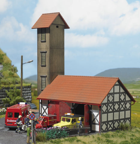 Busch 1452 Fire Dept Equipment House HO Structure Scale Model Structure