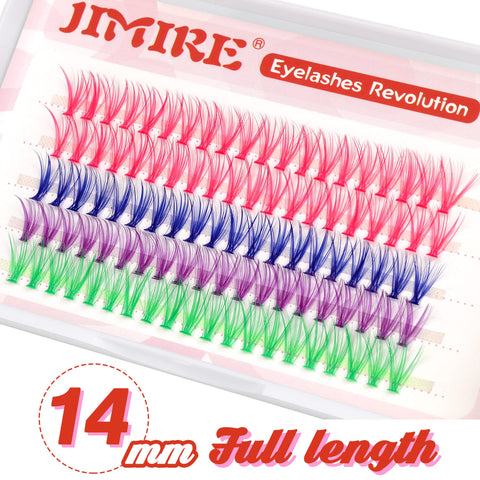 Colored Lash Clusters Individual Eyelashes 100Pcs DIY Eyelash Extensions 4 Colors Pink Lashes 14mm 3D Effect Individual Eyelashes Clusters Natural Look CC Curl Wispy Extension Reusable Pack by JIMIRE
