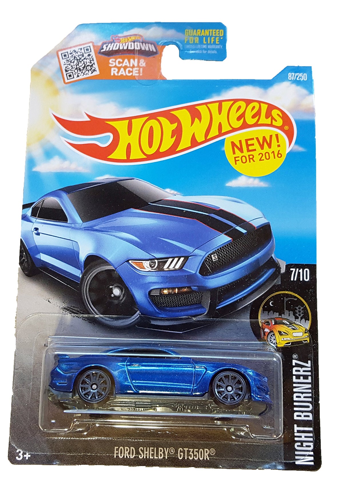 Hot Wheels, 2016 Night Burnerz, Ford Shelby GT350R [Blue] Exclusive Spring Card 87/250