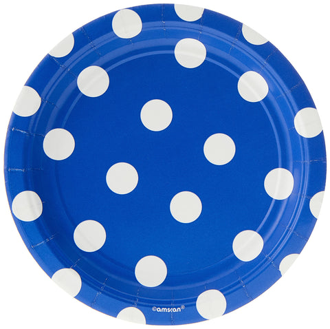 Amscan Dots Round Plates Party Supplies, 7" x 7", Blue