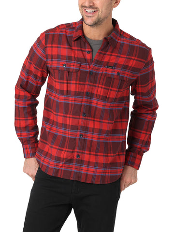 Lee Men's Working West Relaxed Fit Long Sleeve Shirt, Sumac Plaid, Medium