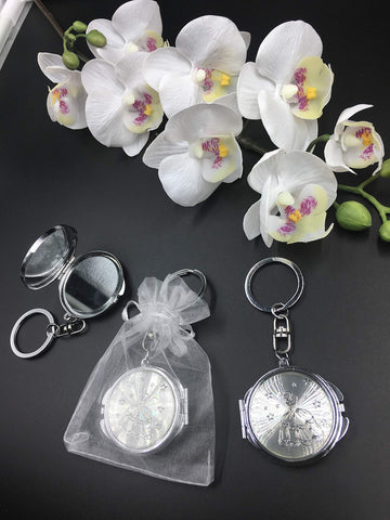 (12) New QuinceaÃƒÆ’Ã‚Â±era Recuerdos. My Sweet 15 Princess Celebration Gifts Silver Plate Mirror Keychain Party Favor Set With Organza Bags