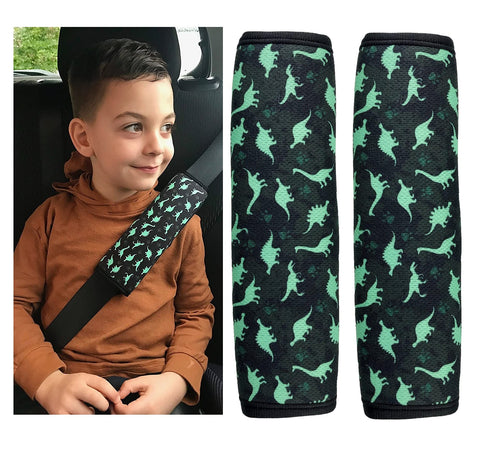 HECKBO 2X Kids Car Seat Belt Pads Seat Belt Protectors - Dinosaur - Seat Belt Pads for Kids and Babies- Ideal for Any Seat Belt Car Booster Seat Kids Bicycle