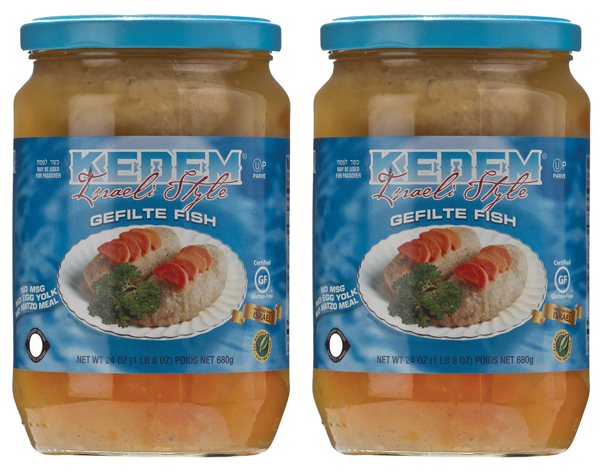 Kedem Gluten Free Israeli Style Gefilte Fish 24oz (2 Pack) No MSG, No Egg Yolk, No Matzo Meal, Nothing Artificial