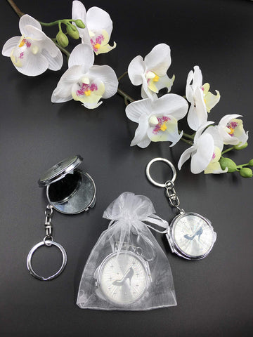12 New QuinceaÃƒÆ’Ã‚Â±era Recuerdos. My Sweet 15 Shoe Design Celebration Gifts Silver Plate Mirror Keychain Party Favor Set With Organza Bags