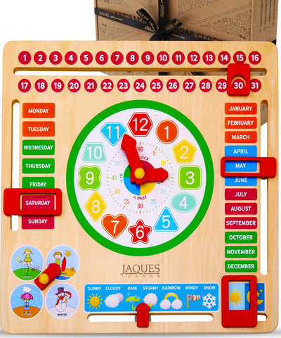 Jaques of London Kids Calendar Clock | Educational Toys Calendar with Learning Clock for Kids | Premium Learn to Tell the Time Clock with Childrens Calendar