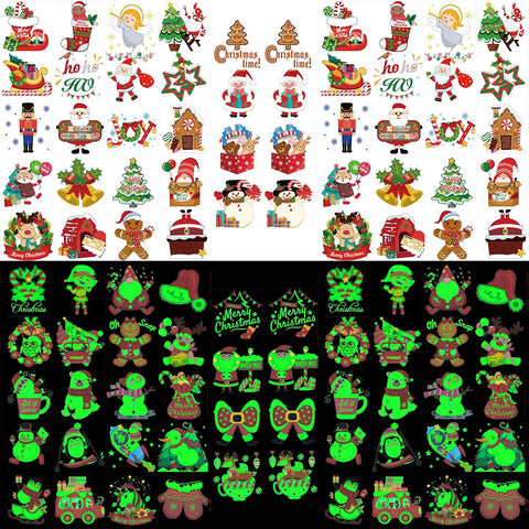 HOWAF 96 pcs Christmas Luminous Temporary Tattoos Stickers for Kids, Waterproof Tattoo Stickers with 48 Patterns for Kids Children Christmas Holiday Party Supplies Favors
