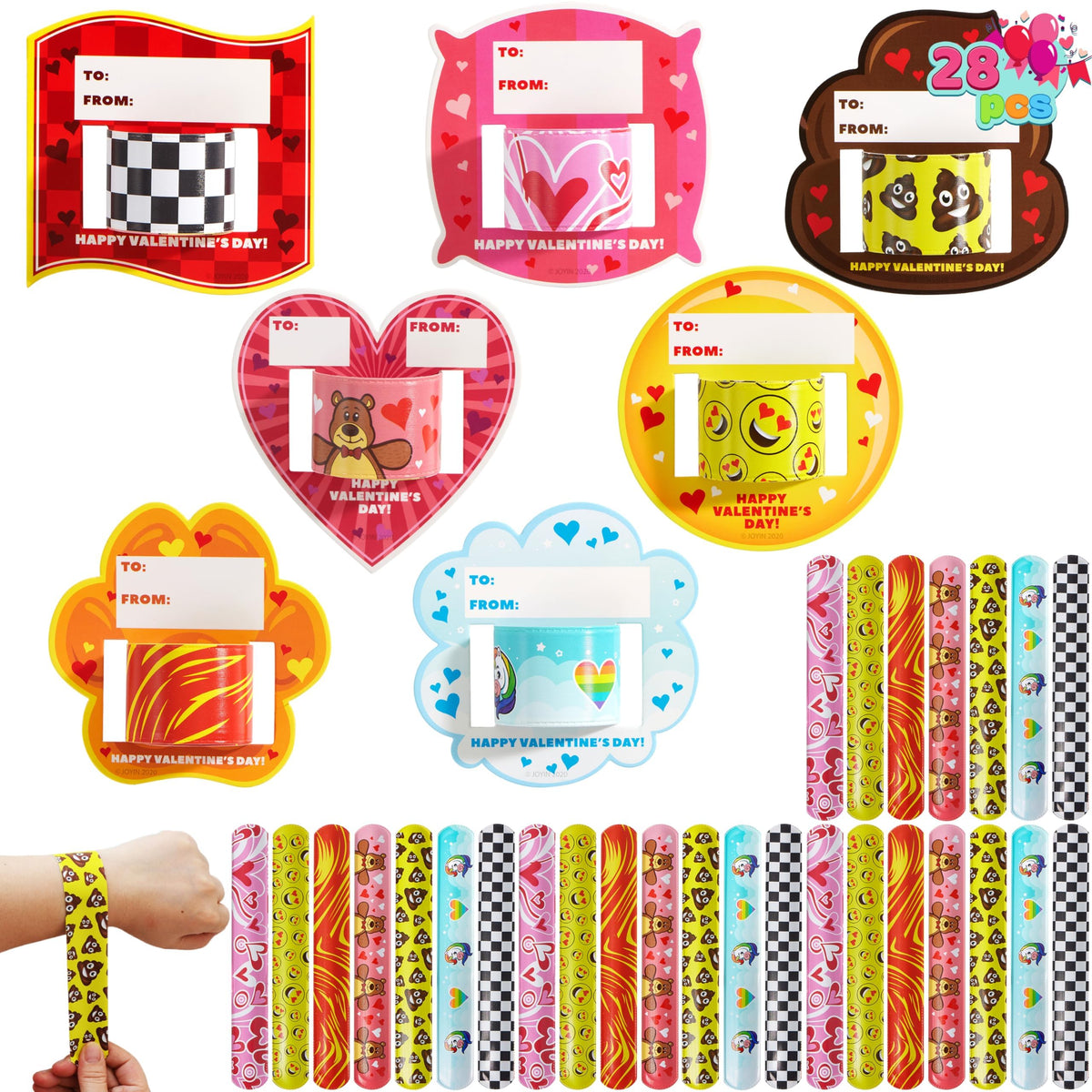 JOYIN 28 Packs Valentine's Day Slap Bracelet Set with Valentine Gift Cards for Classroom Exchange Prizes, Valentine Party Favors, ValentineÃƒÂ¢Ã¢â€šÂ¬Ã¢â€žÂ¢s Greeting Cards