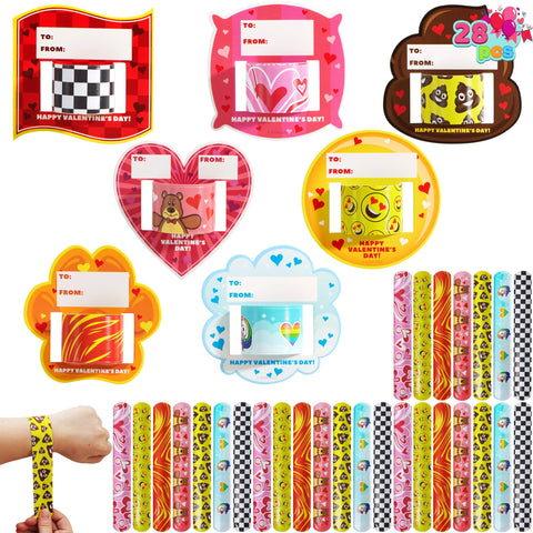 JOYIN 28 Packs Valentine's Day Slap Bracelet Set with Valentine Gift Cards for Classroom Exchange Prizes, Valentine Party Favors, ValentineÃƒÂ¢Ã¢â€šÂ¬Ã¢â€žÂ¢s Greeting Cards