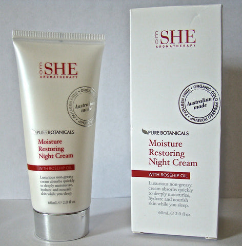 OM SHE Aromatherapy Moisture Restoring Night Cream Pure Botanicals With Organic Rosehip Oil 2.0 Fl. Oz