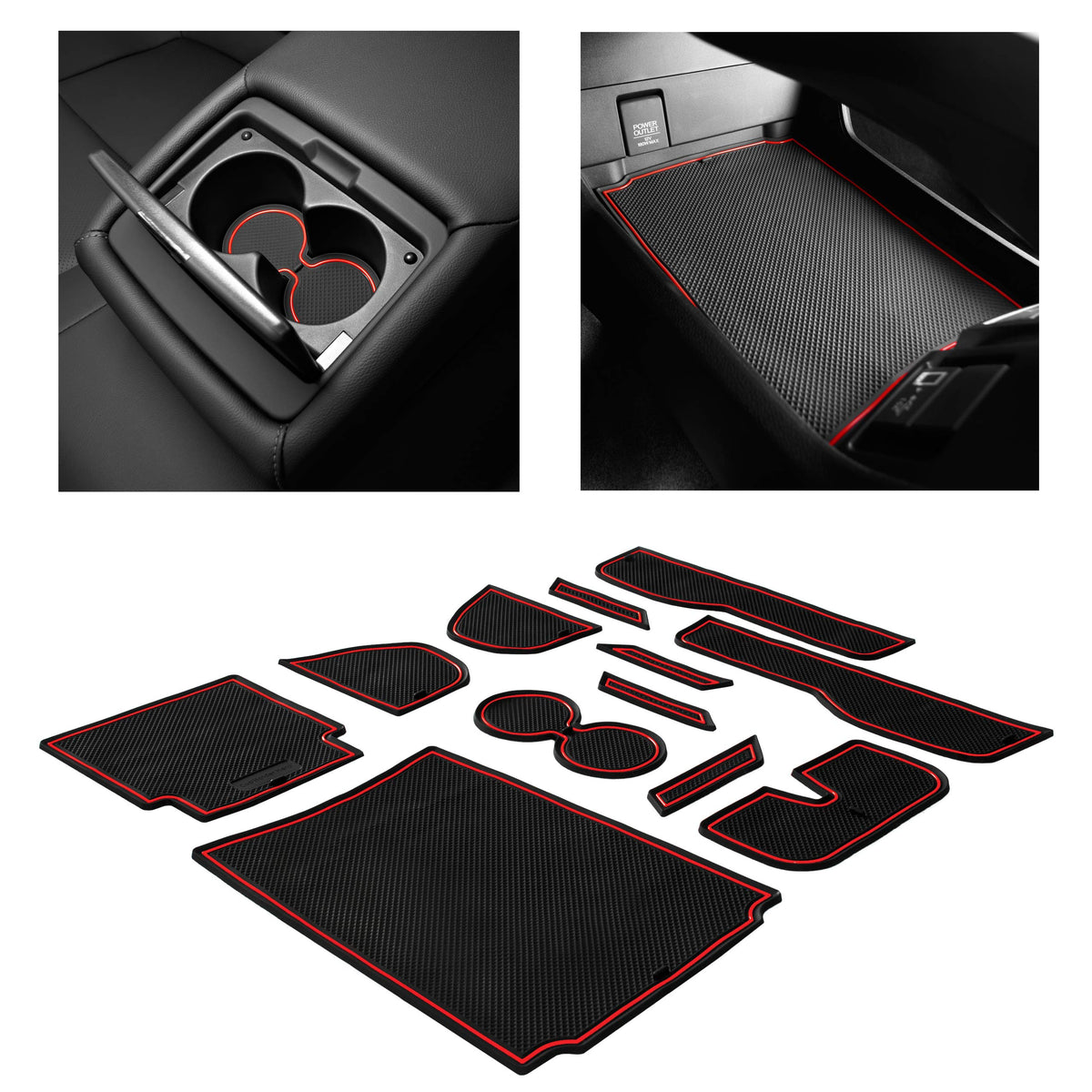 CupHolderHero fits Honda Clarity Accessories 2017-2021 Premium Custom Interior Non-Slip Anti Dust Cup Holder Inserts, Center Console Liner Mats, Door Pocket Liners 12pc Set (Red Trim)