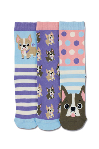 United Oddsocks - Woof - French Bulldog - 3 Mismatched Oddsocks for Girls - Sizes UK 12-5.5, Sizes EUR 30.5-38.5, Sizes US 13.5-8 | Sweet and Cute Birthday, Christmas, Back to School Gift for Girls
