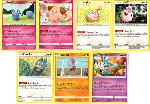 Azurill Cleffa Happiny Igglybuff Munchlax Tyrogue Wynaut - Pokemon 7 Card Lot - Baby Card Set
