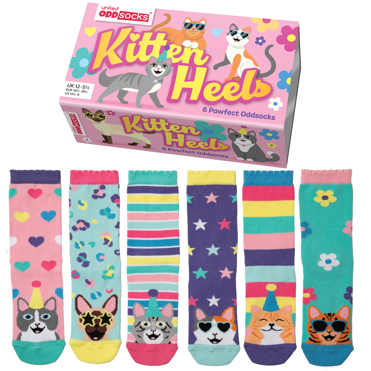 United Oddsocks Kitten Heels 6 Odd Socks Gift Box | UK 12-5.5 | EU 30.5-38.5 | US 13.5-8