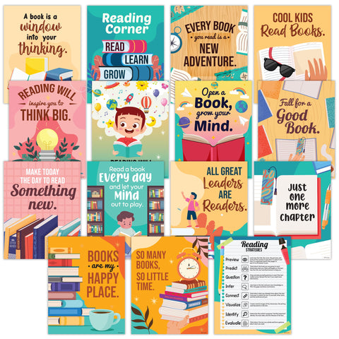 15 Reading Posters for Classroom Elementary - 11x14in Library Posters for Elementary School, Reading Corner Decor for Classroom, Reading Posters for Classroom Middle School, Reading Classroom Posters