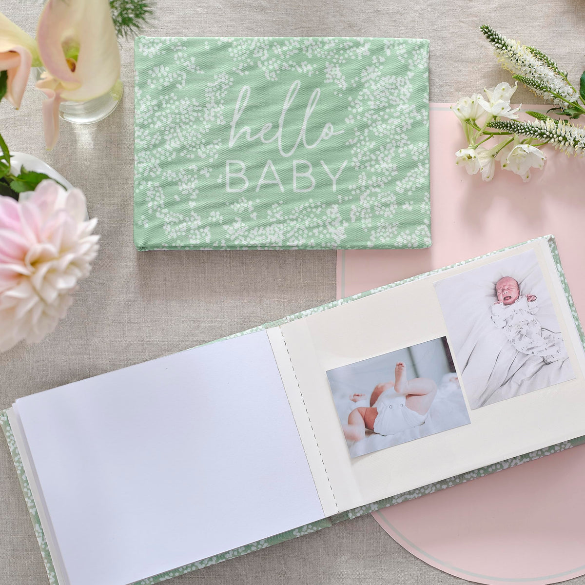Ginger Ray Fabric Hello Baby Shower Photo Album with 24 pages Self Adhesive Photo and Blank Pages