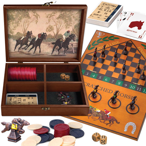 WE Games Derby Horse Race Board Game Set with Metal Game Pieces and Wooden Keepsake Storage Box, Family Game Night, Board Games for Adults and Family, Birthday Gifts, Home Decor, Living Room Decor