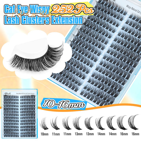 Wispy Lash Clusters Natural Eyelash Extension 252Pcs Individual Lashes Clusters D Curl Fluffy Eyelashes Extensions 10-16MM Cat Eye Cluster Lashes by Pleell
