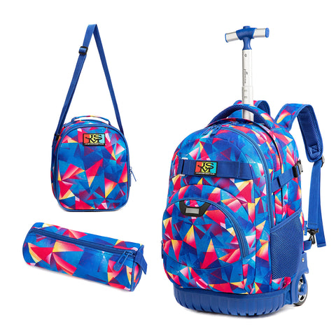 Oruiji Rolling Backpack for Boys Backpack with Wheels Kids Rolling Backpack with Lunch Bag Pencil Case Large Rolling Luggage Suitcase for Elementary Primary School 8-12 Boys
