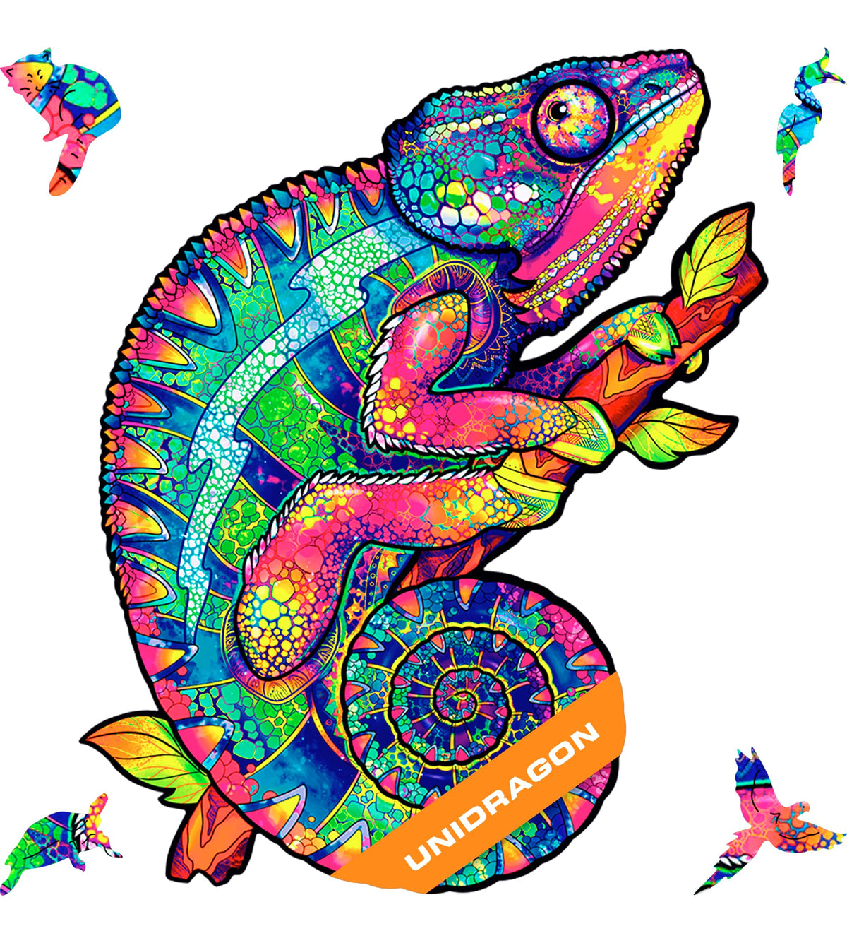 UNIDRAGON Original Wooden Jigsaw Puzzles - Iridescent Chameleon, 314 pcs, King Size 12.2"x16.1", Beautiful Gift Package, Unique Shape Best Gift for Adults and Kids