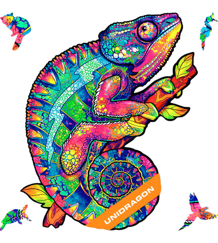 UNIDRAGON Original Wooden Jigsaw Puzzles - Iridescent Chameleon, 314 pcs, King Size 12.2"x16.1", Beautiful Gift Package, Unique Shape Best Gift for Adults and Kids
