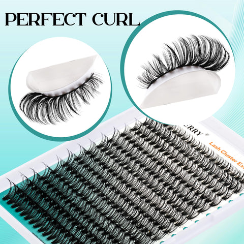 GEMERRY Fluffy Lash Extension Kit Thick Lash Clusters Kit Eyelash Clusters 280Pcs D Curl Eyelash Extension Kit With Lash Bond and Seal, Lash Tweezers, DIY Lash Extension Kit(80P-10-18mm)