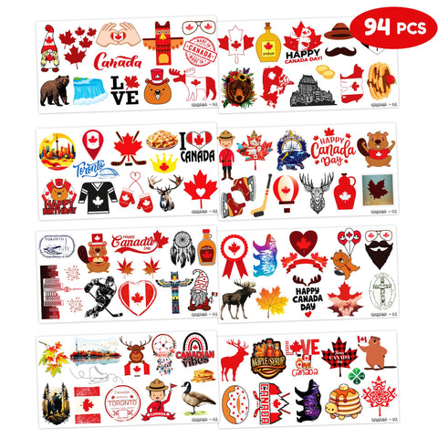 Canada Temporary Tattoos Sticker for Kids Birthday Party Supplies Decorations Party Favors 100PCS Tattoo Maple Syrup Canadian flag Canada Travel Themed Cute Kids Boy Gifts Ideal School Prizes Rewards