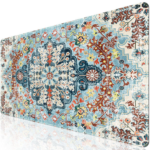 iLeadon boho XXL Gaming Mouse Pad,Large Desk Cover Mat with Smooth Lycra Surface,Long Full Mouse Pad for Laptop,Rubber Base Mousepad with Stitched Edges,Keyboard Mat for Office,Home (Blue Boho Floral)