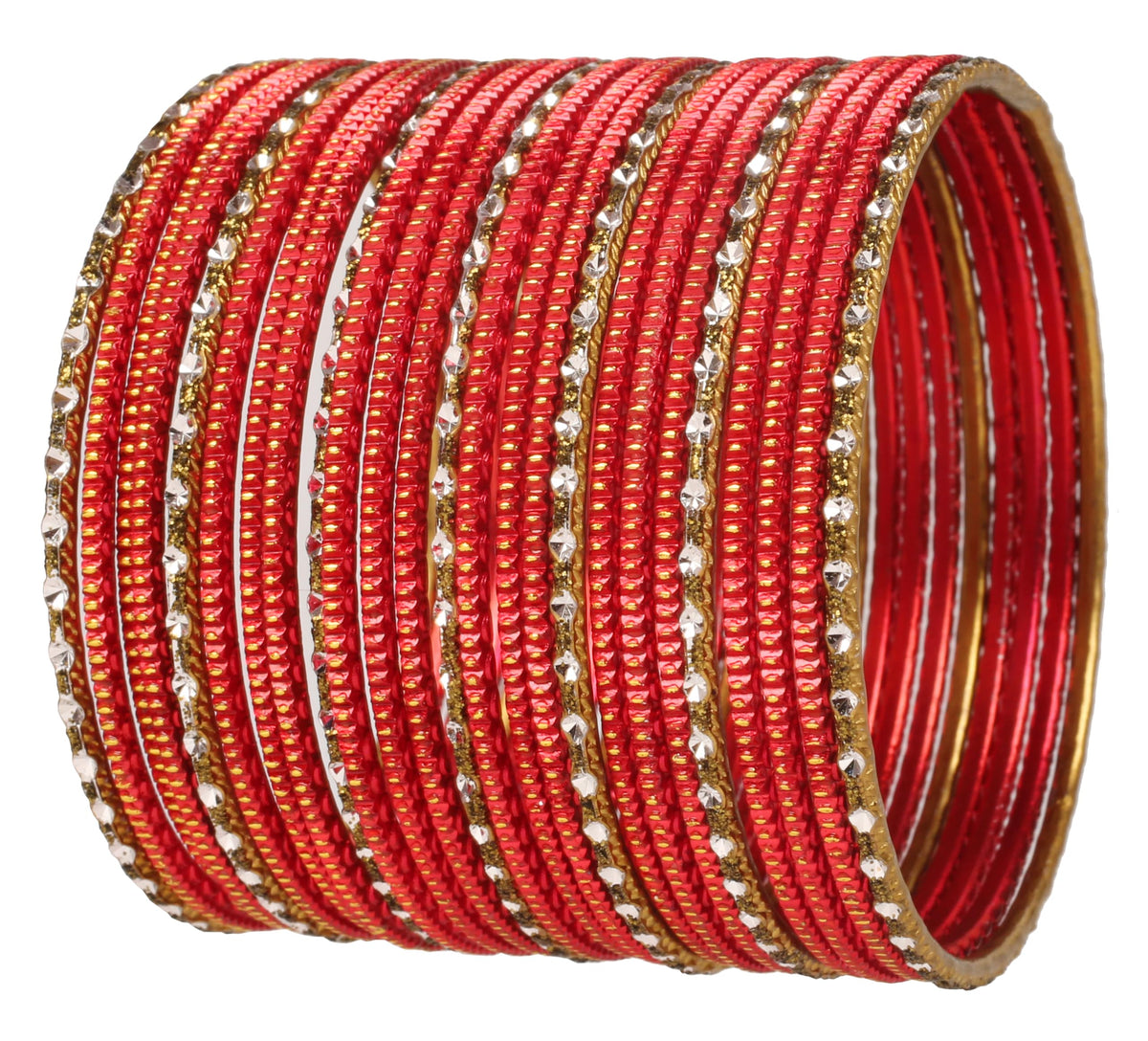 Touchstone New Indian Bollywood Fashion Handcrafted Peeled Pattern Textured Red Golden Dots Antique Look Very Attractive Designer Jewelry Bracelets Bangle. Set of 25. for Women.