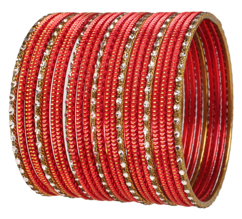 Touchstone New Indian Bollywood Fashion Handcrafted Peeled Pattern Textured Red Golden Dots Antique Look Very Attractive Designer Jewelry Bracelets Bangle. Set of 25. for Women.