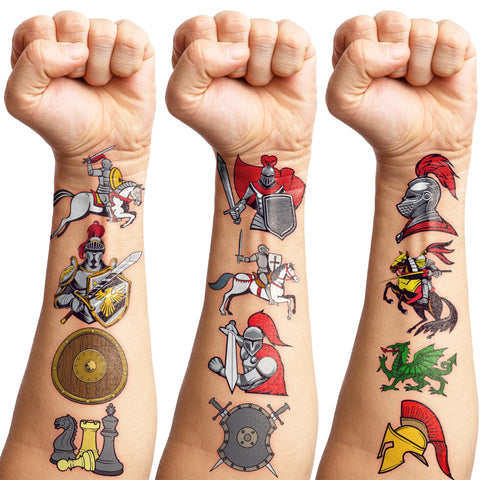 Generic 96PCS Knight Temporary Tattoos Medieval Birthday Party Supplies Favors Decorations Super Cute Fake Tattoos Stickers for Boys Girls School Classroom Rewards Gifts Ideal Halloween