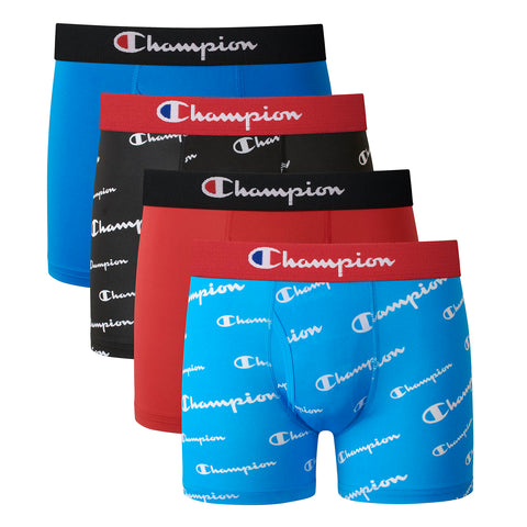 Champion Boys' Underwear, Everyday Active Stretch Boxer Briefs, Assorted 4-Pack, Blue/Red/Scripts, XL