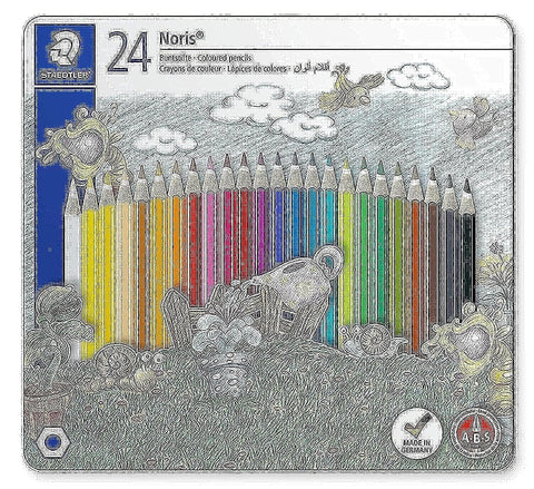 STAEDTLER Noris Club 145 CM24 Colouring Pencils in Castle Design Tin - Assorted Colours (Pack of 24)
