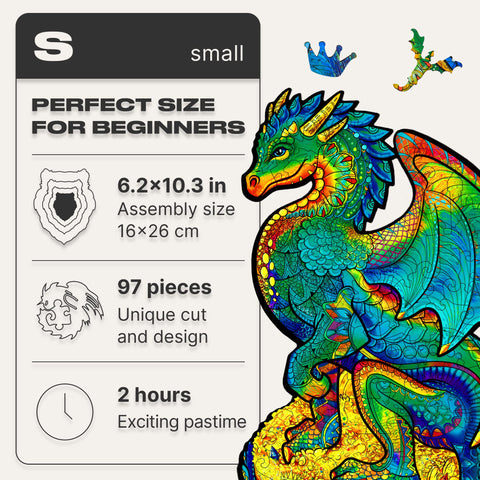 UNIDRAGON Wooden Jigsaw Puzzles - Guarding Dragon, 97 pcs, Small 6.2" ?10.3, Beautiful Gift Package, Unique Shape Best Gift for Adults and Kids