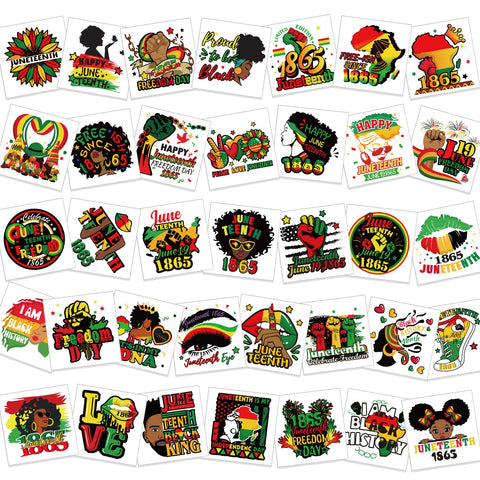 HOWAF Happy Juneteenth Temporary Tattoos,72pcs Black History Month Tattoo stickers,Juneteenth 1865 Tattoos for African BHM Festival Independence Day Party Celebrations